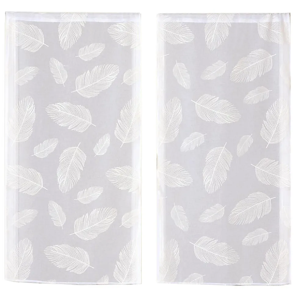 Paire de vitrage tamisant étamine passe-tringle imprimé gomme blanc L.160 x l.60cm Dylrev