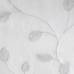 Paire de vitrage tamisant étamine passe-tringle broderie feuilles blanc L.90 x l.60cm Dylrev