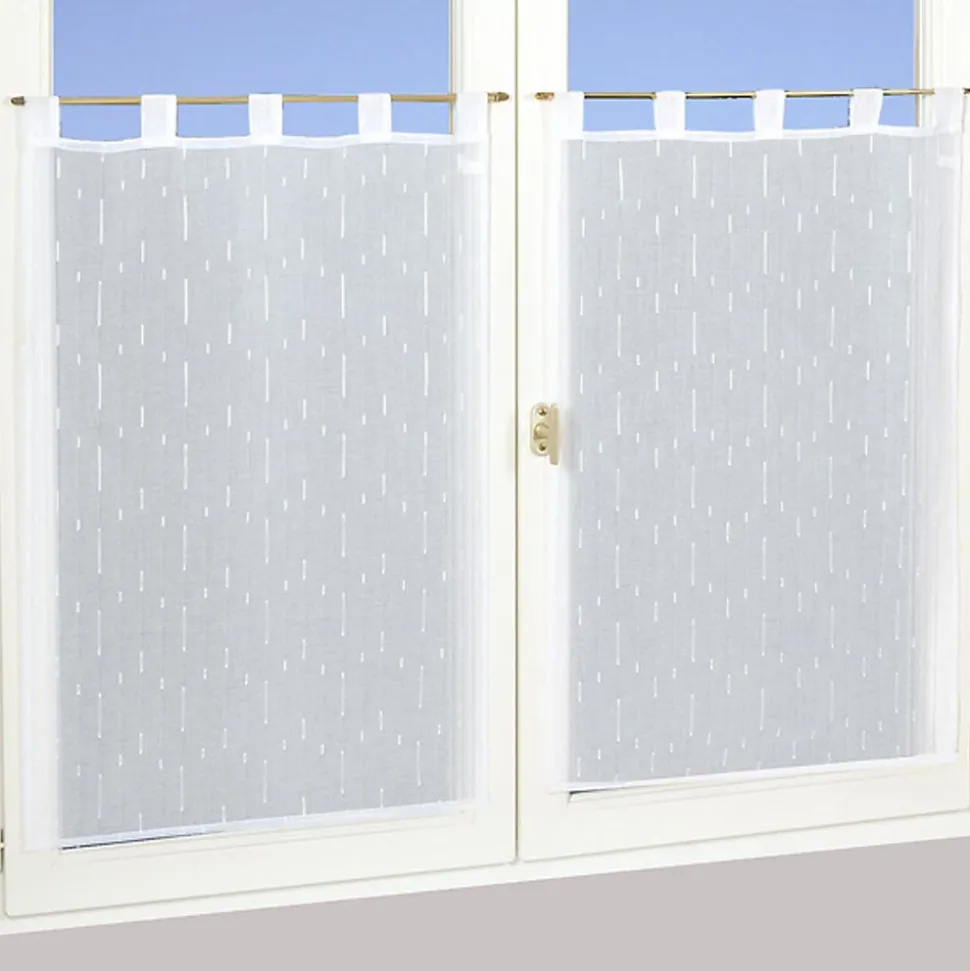 Paire de vitrage tamisant étamine à pattes effet fils coupés blanc L.200 x l.90cm Dylrev