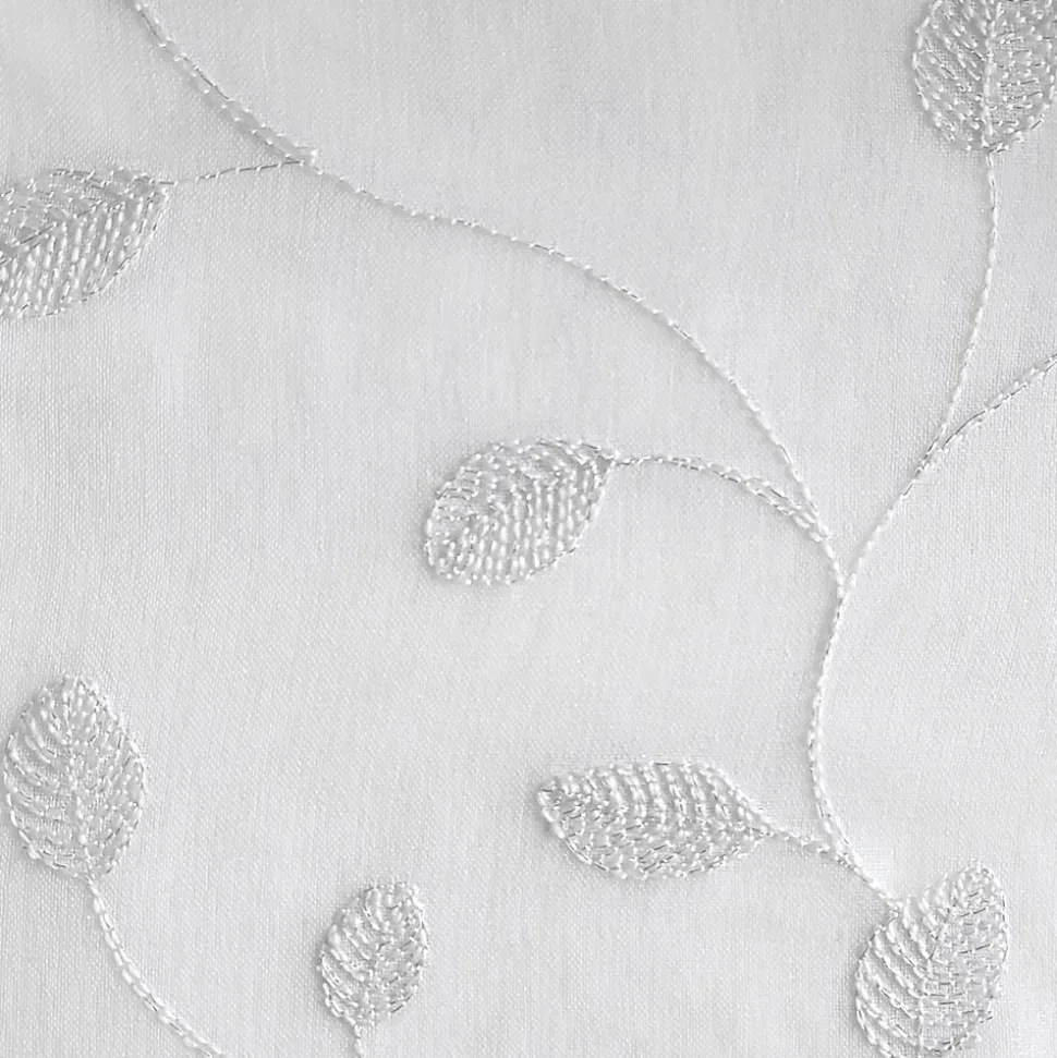Paire de vitrage tamisant étamine à pattes broderie feuillage blanc L.160 x l.60cm Dylrev