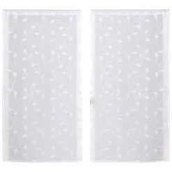 Paire de vitrage tamisant étamine à pattes broderie feuillage blanc L.160 x l.60cm Dylrev