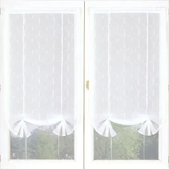 Paire de vitrage tamisant étamine passe-tringle rubans relevables blanc L.200 x l.90cm Dylrev