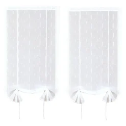 Paire de vitrage tamisant étamine passe-tringle rubans relevables blanc L.200 x l.90cm Dylrev
