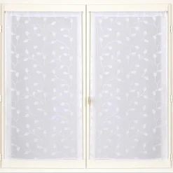 Paire de voilage de vitrage à pattes broderie feuillage blanc L.120 x l.60cm Dylrev