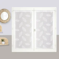 Paire de Voilages Blancs avec Motif Feuilles - 60x90cm, Finition Passe-Tringle