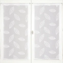 Paire de Voilages Blancs avec Motif Feuilles - 60x90cm, Finition Passe-Tringle
