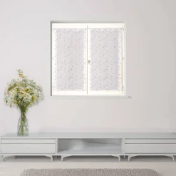 Paire de voilages brodés feuilles gris 60x160cm, finition passe-tringle.