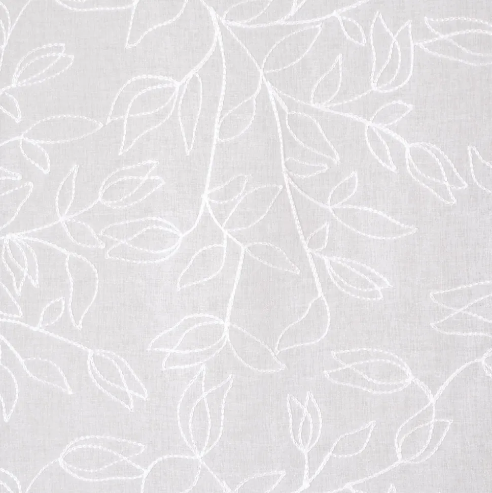 Paire de voilages brodés feuilles 60x160cm - Finition passe-tringle - Blanc.