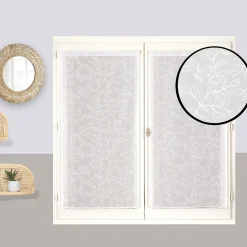 Paire de voilages brodés feuilles 60x120cm en blanc, élégance naturelle pour votre intérieur