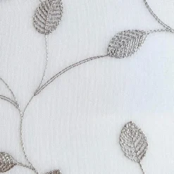 Paire de voilages brodés feuilles en gris 60x120cm, prêts à poser.
