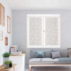 Paire de voilages brodés feuilles ginkgo 60x90cm, prêts à poser en blanc
