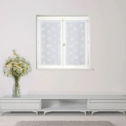 Paire de voilages brodés papillons 60x160cm en blanc - Prêts à poser