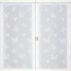 Paire de voilages brodés papillons 60x90cm - Rideaux élégants prêts à poser en blanc