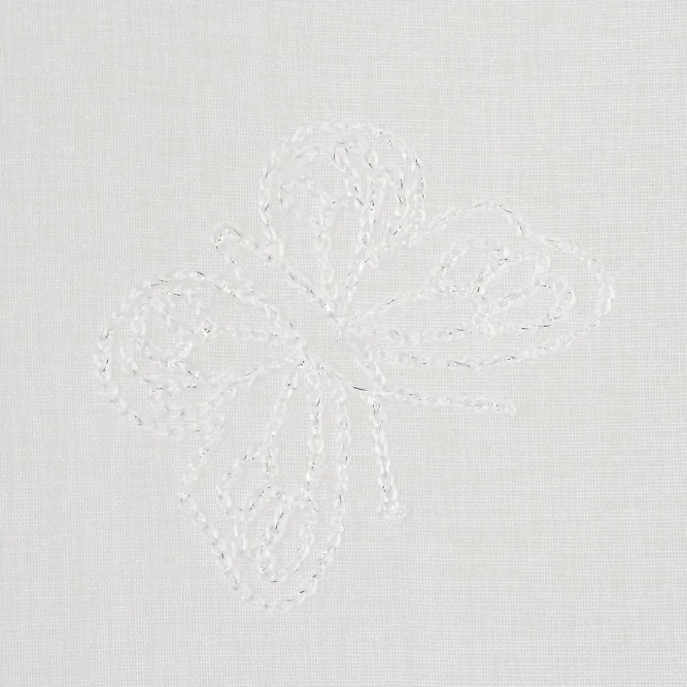 Paire de voilages brodés papillons 60x120cm, finition passe-tringle, blanc.