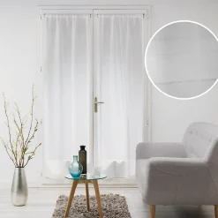 Paire de voilages droits passe-tringle 2 x 70 x 240 cm Effet lin tissé Milza Blanc