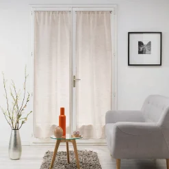 Paire de voilages droits passe-tringle 2 x 70 x 200 cm Effet lin tissé Milza Beige