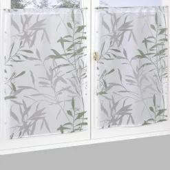Paire de Voilages Dévoré Feuilles de Bambou 60x90cm en Vert - Finition Prête à Poser