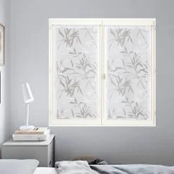 Paire de Voilages Dévoré Feuilles de Bambou 60x90cm en Blanc.