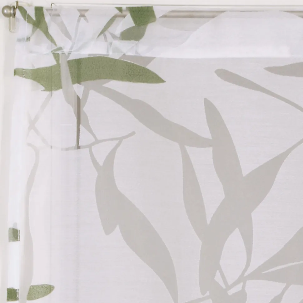 Paire de Voilages Dévoré Feuilles de Bambou 60x160cm - Finition Passe-Tringle, Vert.