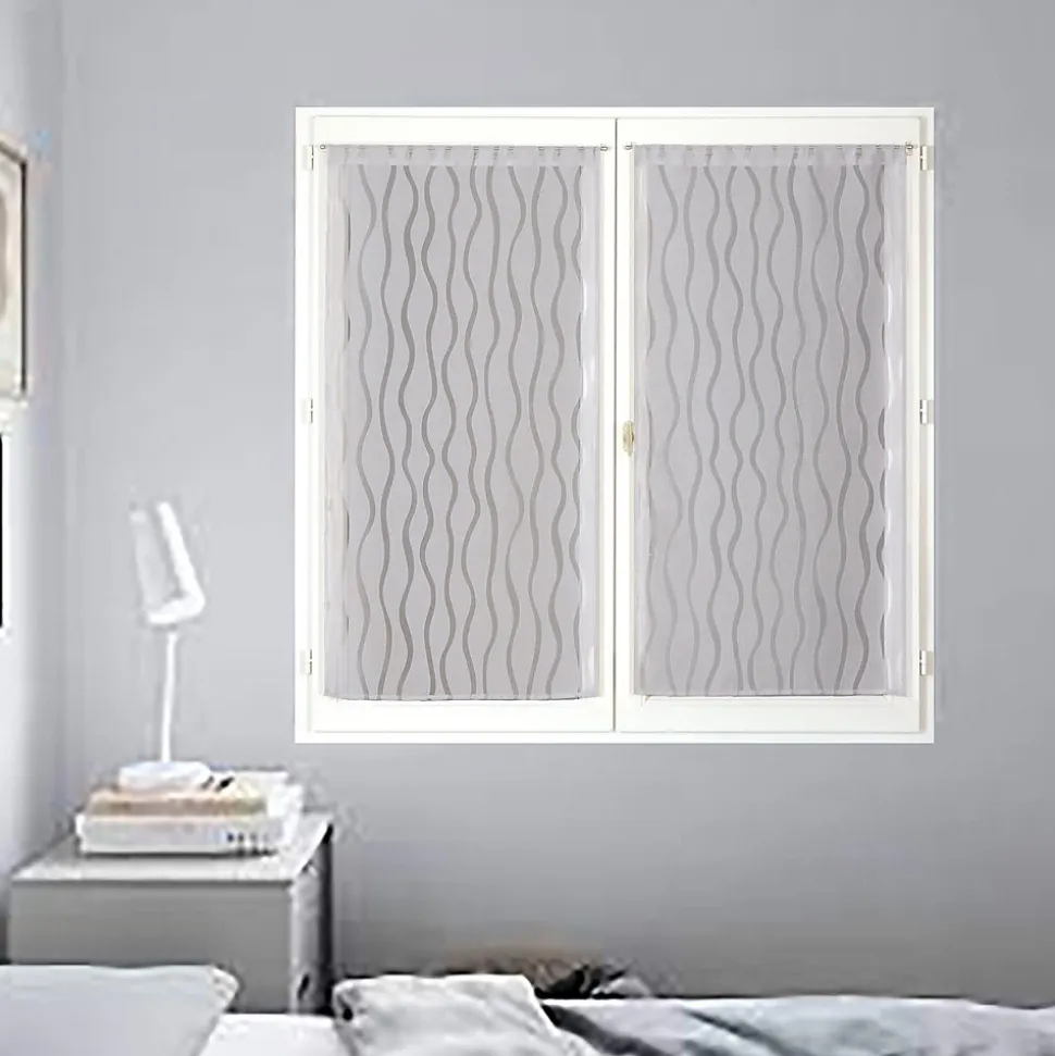 Paire de voilages dévoré gris 60x120cm avec finition passe-tringle