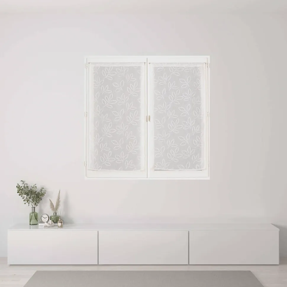 Paire de Voilages Effet Lin Imprimé Gomme 60x160cm Écru.