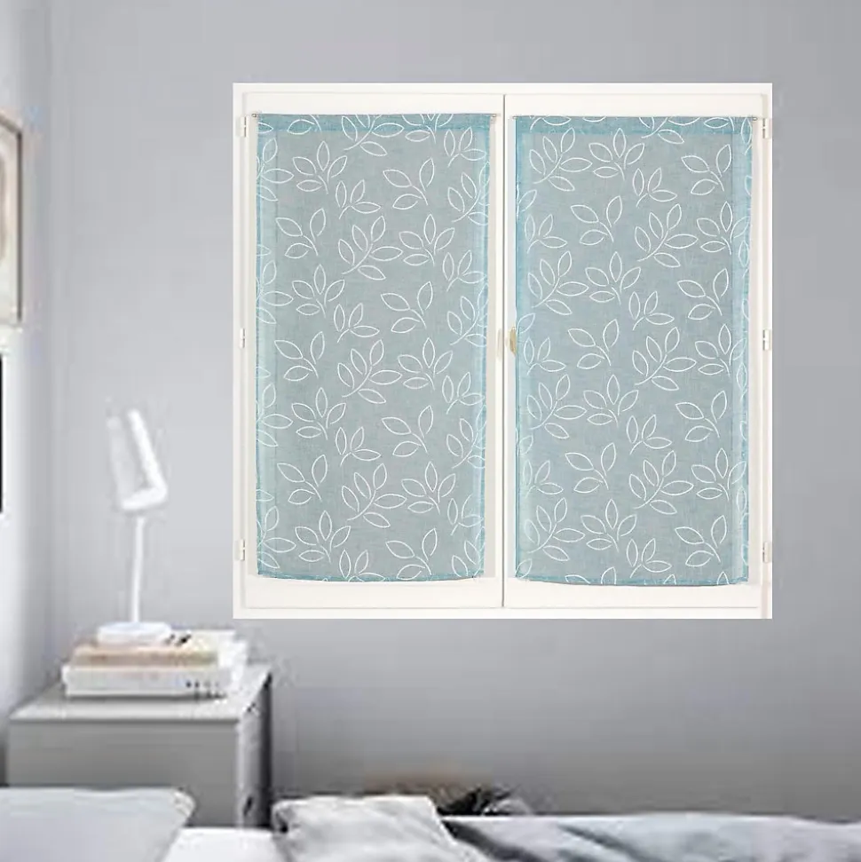 Paire de Voilages Effet Lin Imprimé Gomme 60x90cm Bleu - Dylrev