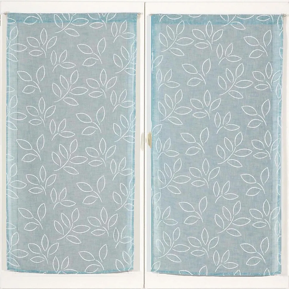 Paire de Voilages Effet Lin Imprimé Gomme 60x90cm Bleu - Dylrev