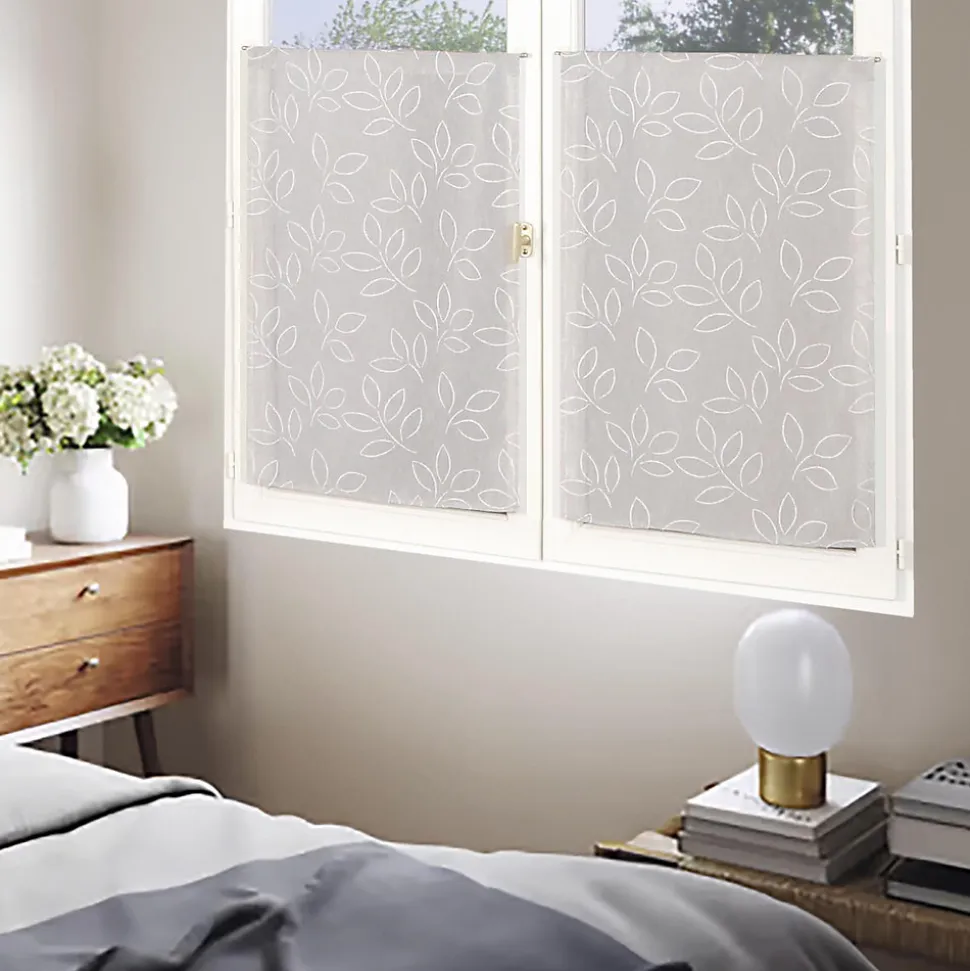Paire de Voilages Effet Lin Imprimé Gomme 60x160cm - Élégance Grise Dylrev