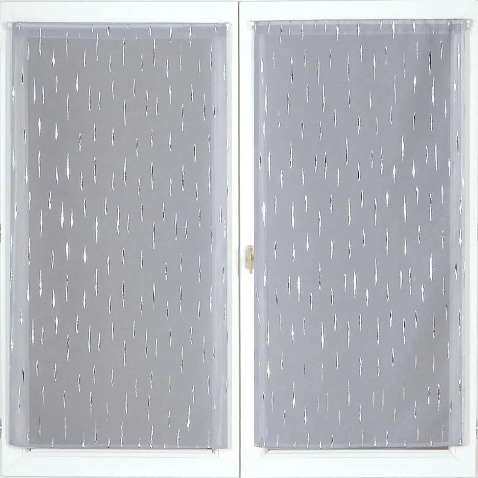 Paire de voilages en polyester avec impression métallique, 60x90cm, gris, prêts à poser