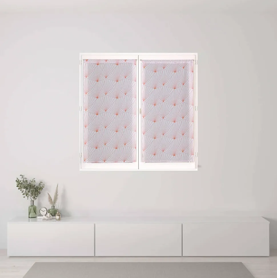 Paire de voilages géométriques terracotta 60x120cm avec finition passe-tringle