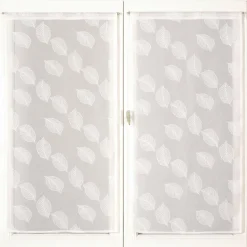 Paire de voilages imprimé gomme, vitrage finition passe-tringle, 60x120cm prêts à poser, blanc.
