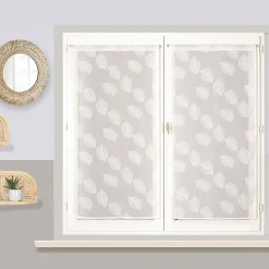 Paire de voilages imprimé gomme, vitrage finition passe-tringle, 60x160cm prêts à poser, blanc.