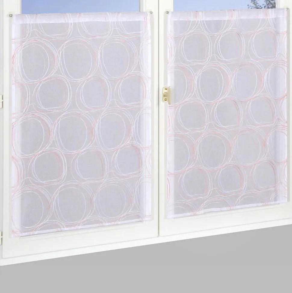 Paire de Voilages Imprimé Cercle Corail 60x120cm.
