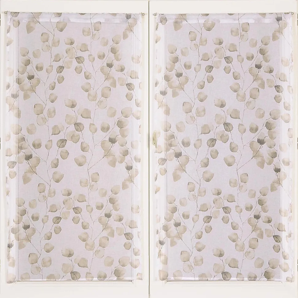 Paire de Voilages Imprimé Feuilles Beige 60x120cm.