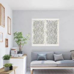 Paire de Voilages Imprimés Feuilles Vert 60x160cm - Finition Passe-Triangle