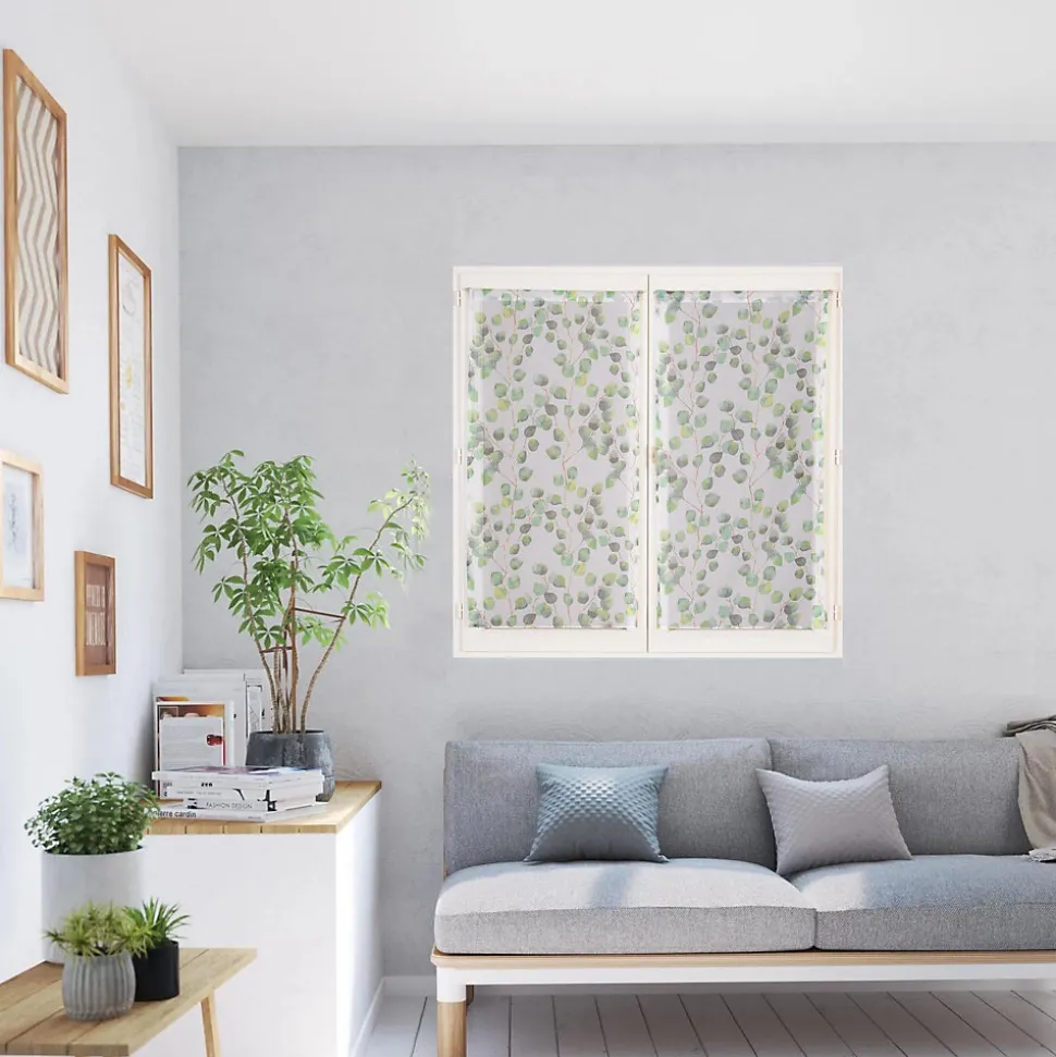 Paire de Voilages Imprimés Feuilles Vert 60x160cm - Finition Passe-Triangle