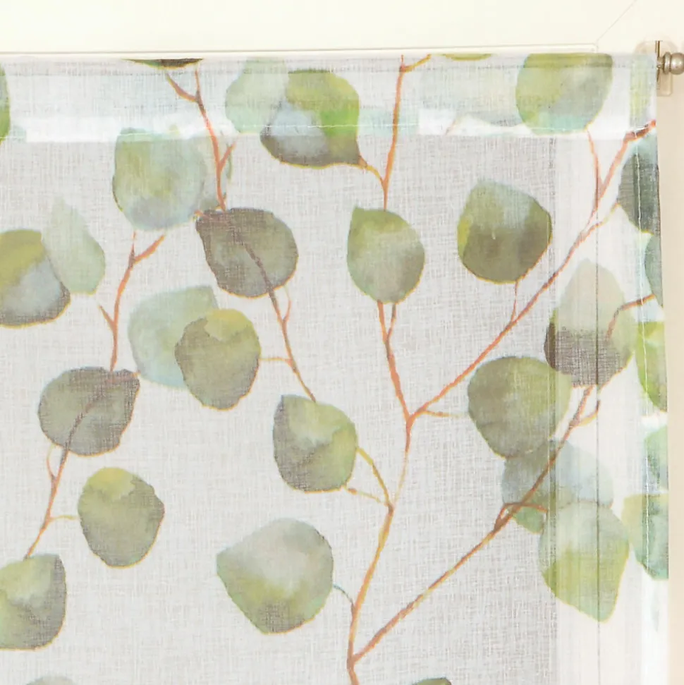Paire de Voilages Imprimés Feuilles Vert 60x160cm - Finition Passe-Triangle