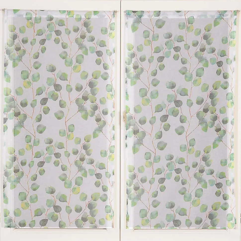 Paire de Voilages Imprimés Feuilles Vert 60x160cm - Finition Passe-Triangle