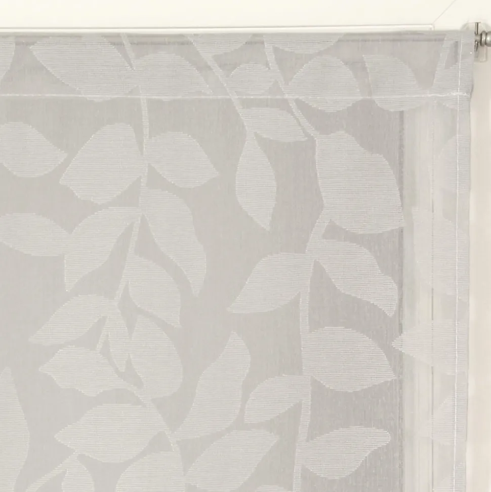 Paire de voilages imprimés feuilles gris 60x120cm, finition passe-tringle pour une décoration élégante