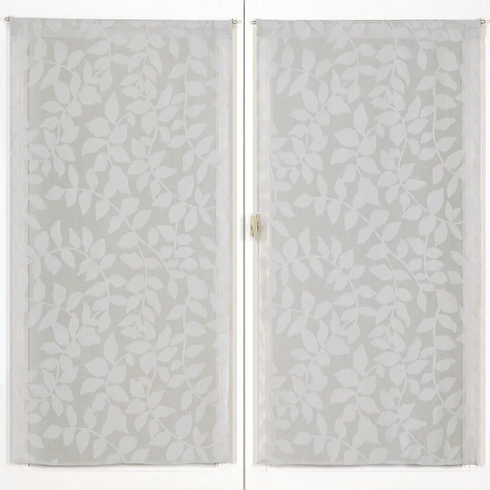 Paire de voilages imprimés feuilles gris 60x120cm, finition passe-tringle pour une décoration élégante