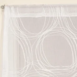 Paire de Voilages Imprimés Cercle 60x90cm, Finition Passe-Tringle, Blanc.
