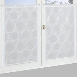 Paire de Voilages Imprimés Cercle 60x120cm - Décoration Élégante en Blanc