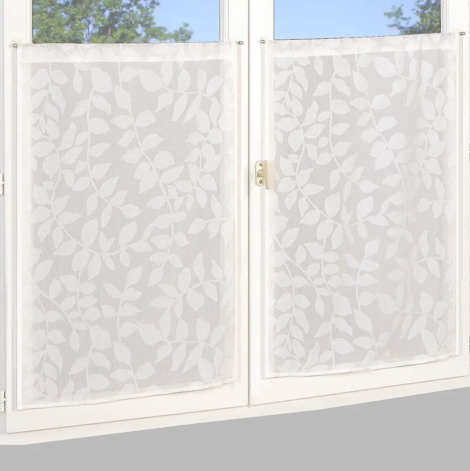 Paire de voilages imprimés feuilles 60x90cm - Finition passe-tringle, naturel.