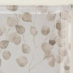 Paire de Voilages Imprimés Feuilles Beige 60x90cm - Finition Passe-Tringle