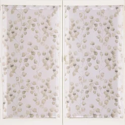 Paire de Voilages Imprimés Feuilles Beige 60x90cm - Finition Passe-Tringle