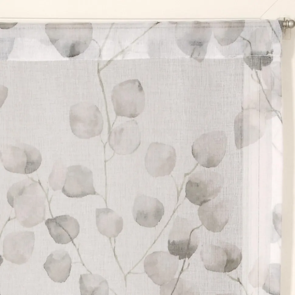Paire de Voilages Imprimés Feuilles en Polyester, Finition Passe-Tringle 60x90cm, Couleur Perle