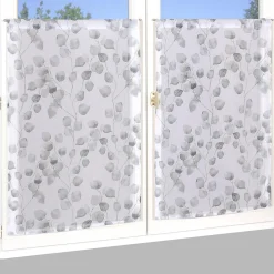 Paire de Voilages Imprimés Feuilles en Polyester, Finition Passe-Tringle 60x90cm, Couleur Perle