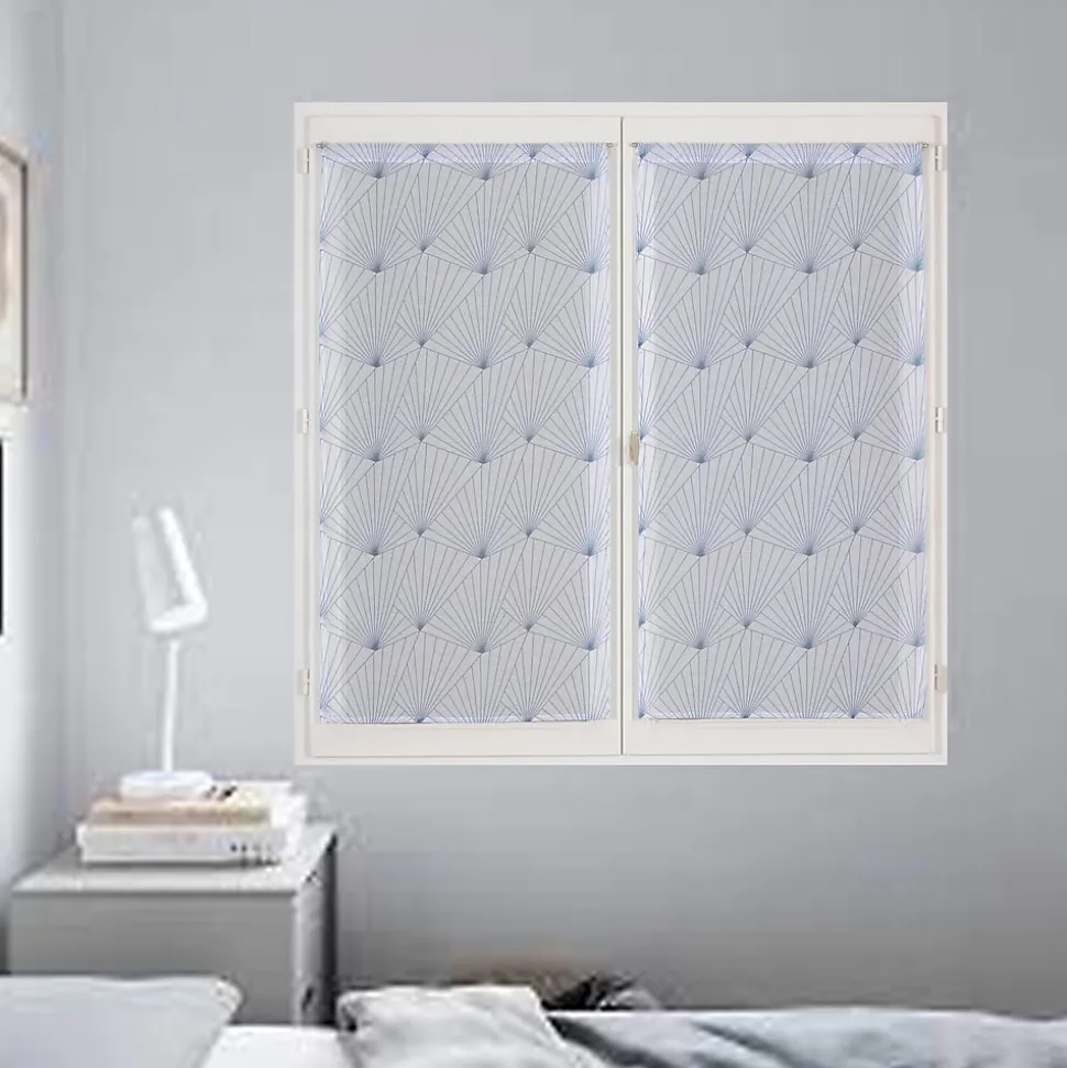 Paire de Voilages Imprimés Géométriques en Bleu - 60x160cm, Finition Passe-Tringle