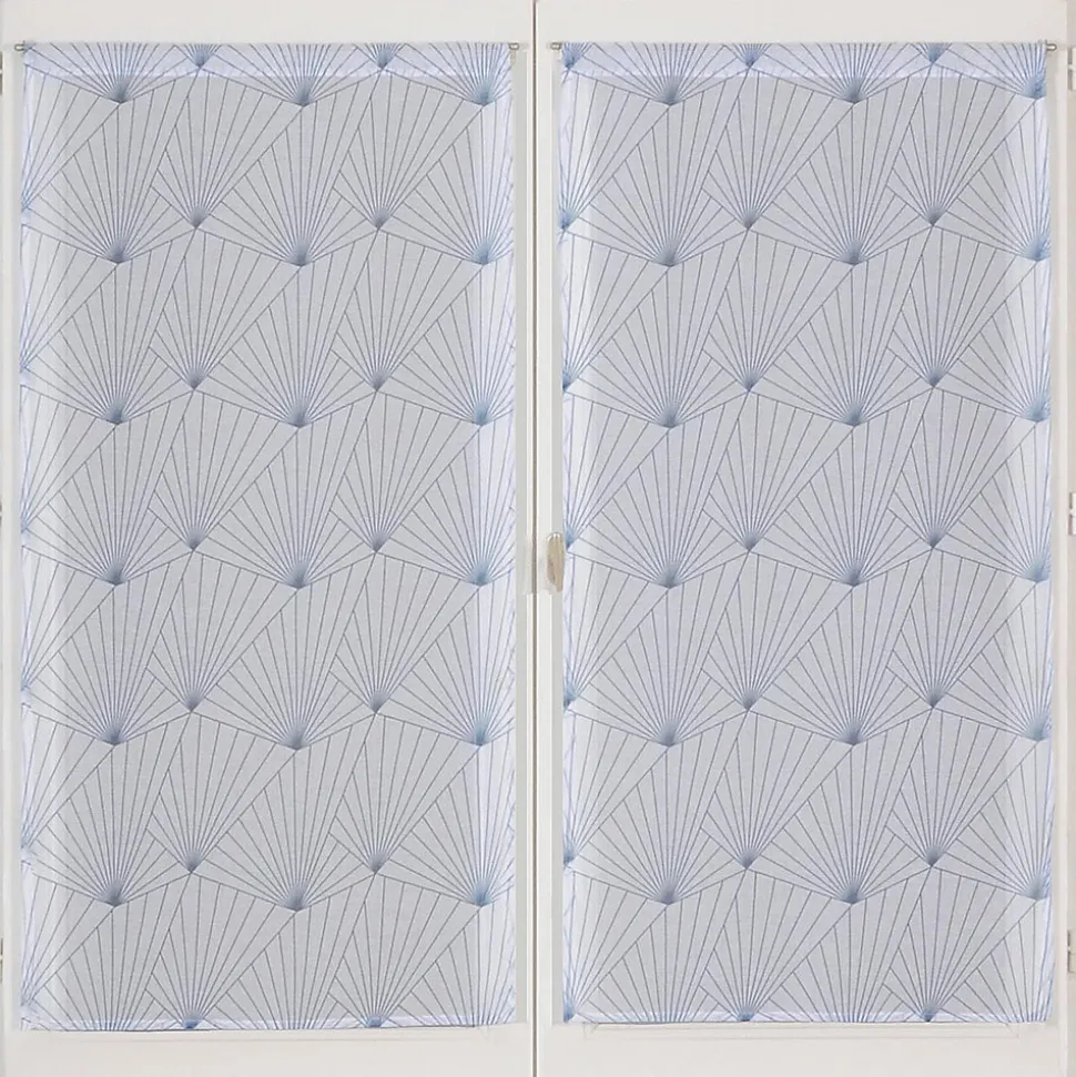 Paire de Voilages Imprimés Géométriques en Bleu - 60x160cm, Finition Passe-Tringle