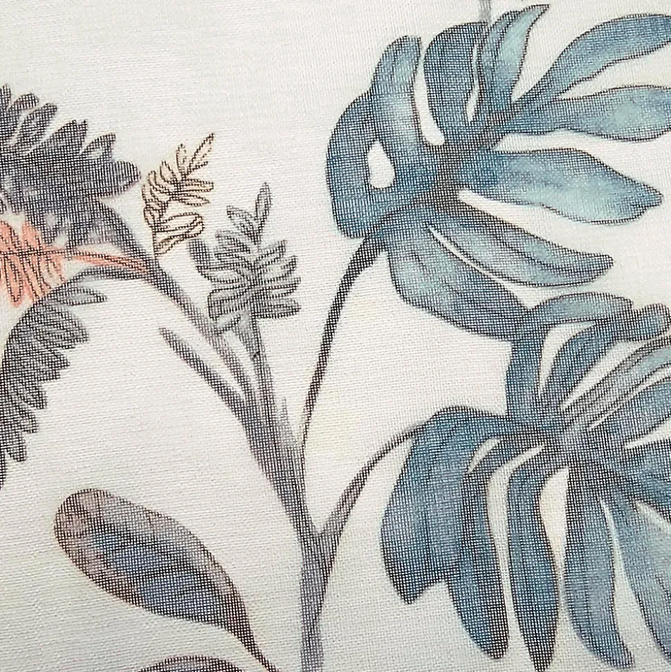 Paire de voilages imprimés bleu avec finition passe-tringle 60x160cm.